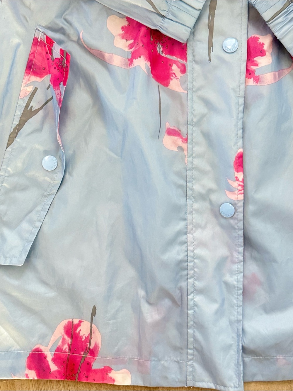 Joules Blue Pink Floral Lightweight Full Zipper Hooded Raincoat Rain Jacket - Picture 5 of 12